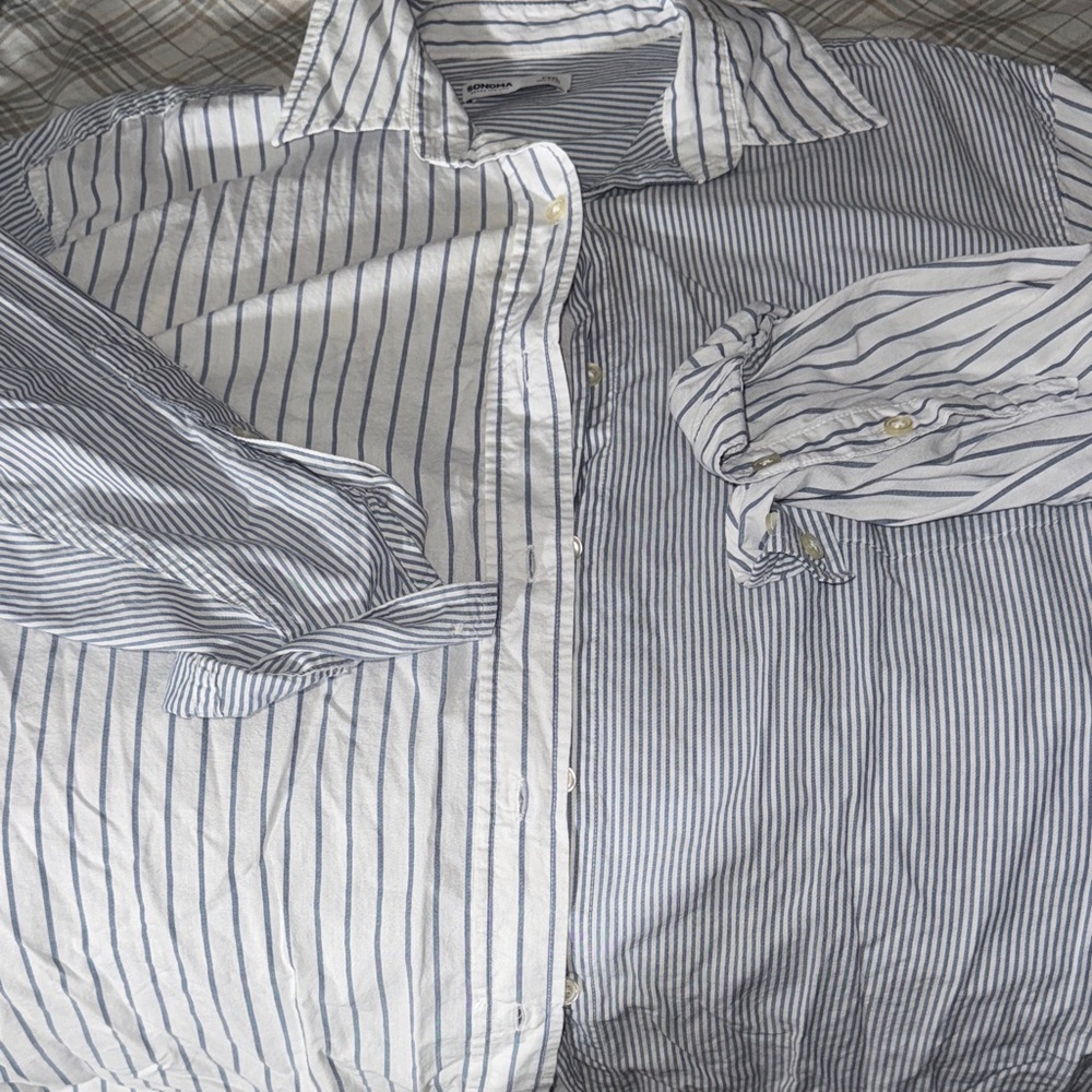 Women’s Striped Button-Down Shirt - Blue & White